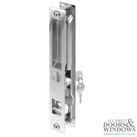 Keyed Sliding Door Handle Flush Type Handle Set with Hook Style Latch Keyed Chrome Finish