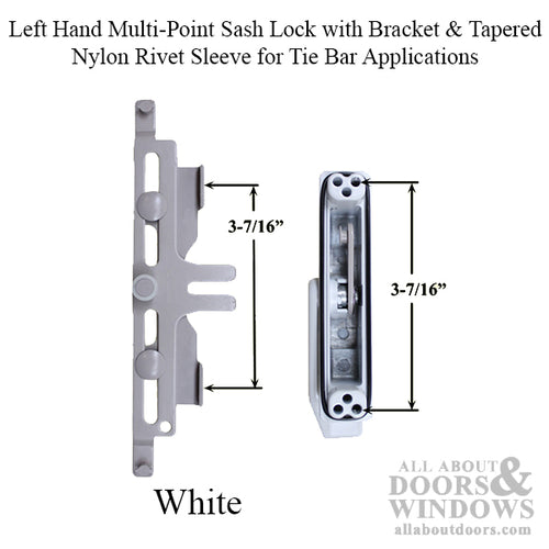 Left Hand Multi-Point Sash Lock with Bracket & Tapered Nylon Rivet Sleeve for Tie Bar Applications - White - Left Hand Multi-Point Sash Lock with Bracket & Tapered Nylon Rivet Sleeve for Tie Bar Applications - White