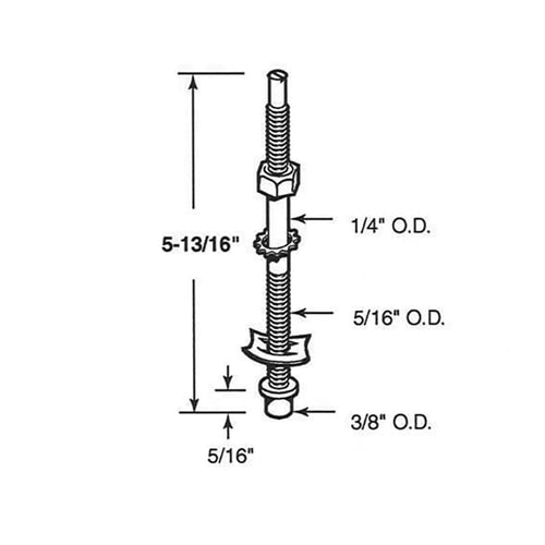 Pivot Rod, 1/4 inch,  Bottom, Threaded,  Metal bi-fold Door - Pivot Rod, 1/4 inch,  Bottom, Threaded,  Metal bi-fold Door