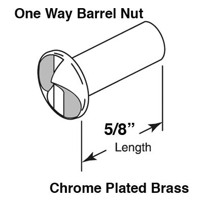 One Way Barrel Nut - 5/8 Inch Chrome Plated Brass - One Way Barrel Nut - 5/8 Inch Chrome Plated Brass