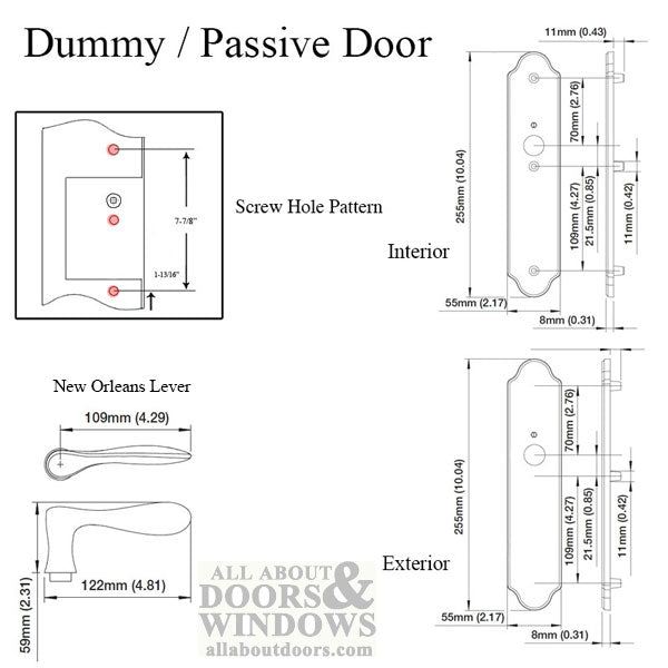 New Orleans M1610 / 3965N Dummy Pair Handleset Satin Nickel - New Orleans M1610 / 3965N Dummy Pair Handleset Satin Nickel