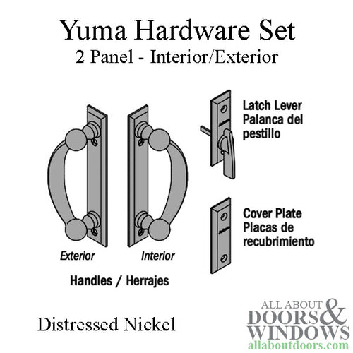 Andersen Yuma 2-Panel Gliding Door Interior/Exterior Trim Hardware - Distressed Nickel - Andersen Yuma 2-Panel Gliding Door Interior/Exterior Trim Hardware - Distressed Nickel