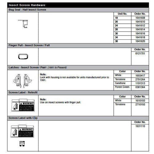 Andersen Insect Screen Latches for Perma-Shield Narroline Windows Latch Pair 1991 to Present - Andersen Insect Screen Latches for Perma-Shield Narroline Windows Latch Pair 1991 to Present