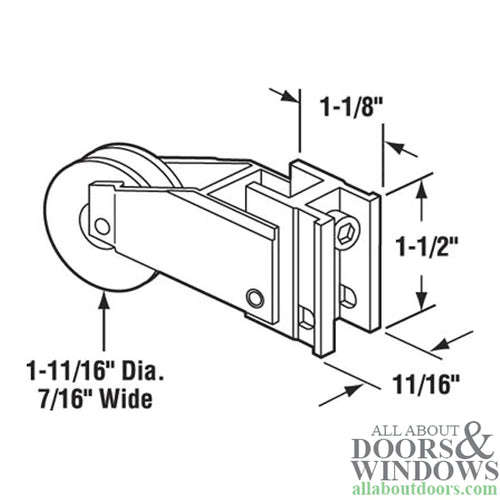 Sliding Door Roller For Daryl And Plaza Glass Doors 1.6875 Inch Nylon Wheel With Adjustable Metal Housing - Sliding Door Roller For Daryl And Plaza Glass Doors 1.6875 Inch Nylon Wheel With Adjustable Metal Housing