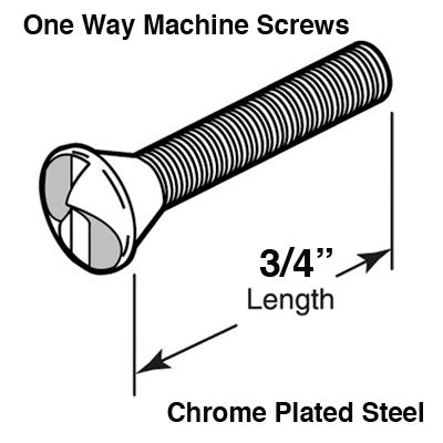 One Way Machine Screws - 3/4 Inch Chrome Plated Steel - One Way Machine Screws - 3/4 Inch Chrome Plated Steel