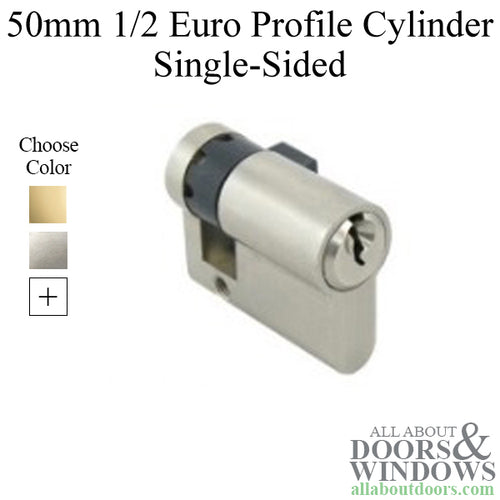 50mm 1/2 Euro Profile Cylinder 40/10, Single Sided - Choose Color - 50mm 1/2 Euro Profile Cylinder 40/10, Single Sided - Choose Color