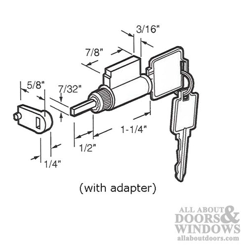 Cylinder Lock - Sliding Patio Door, 5 Pin Tumbler - Keyed Different - Cylinder Lock - Sliding Patio Door, 5 Pin Tumbler - Keyed Different