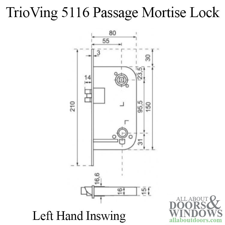 TrioVing 5116 Passive Mortise Lock for Left Hand Inswing - TrioVing 5116 Passive Mortise Lock for Left Hand Inswing