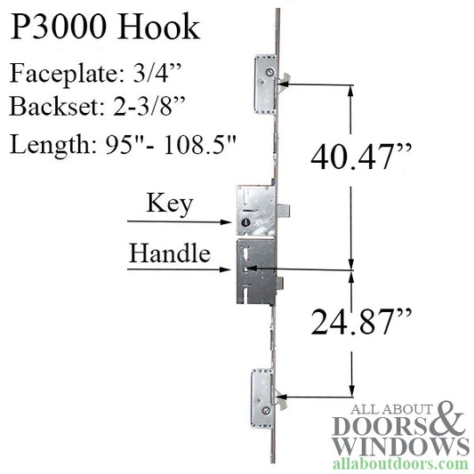 20mm P3000 Active Upper Assembly 60/92 3-point Rhino Hook for Doors 95"-108.5"