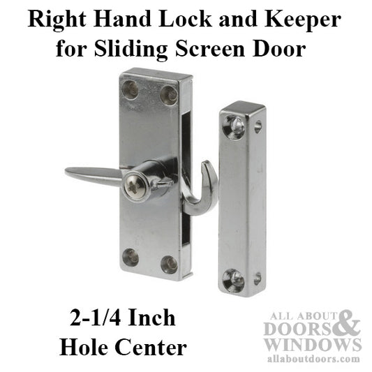 Right Hand Diecast Latch & Keeper for Sliding Screen Door - Chrome Finish