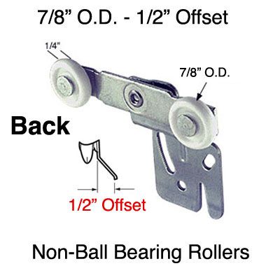 Back Tandem Closet Door Rollers 7/8 Inch Diameter 1/2 Inch Offset