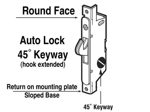 Mortise Lock, 45° Slot, Auto Lock, Round Face - Mortise Lock, 45° Slot, Auto Lock, Round Face