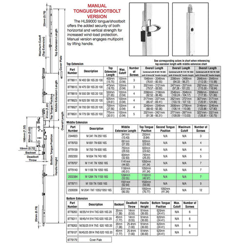16mm Manual Middle Extension Shootbolt-Tongue @ 46.97