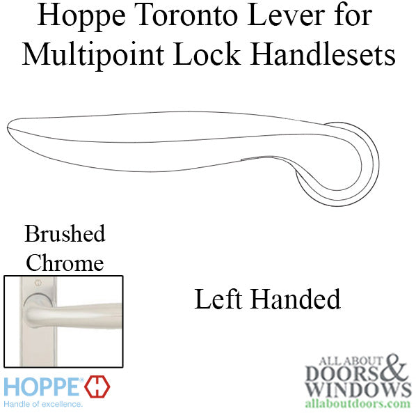 Toronto Lever Handle for Left Handed Multipoint Lock Handlesets - Resista Brushed Chrome - Toronto Lever Handle for Left Handed Multipoint Lock Handlesets - Resista Brushed Chrome