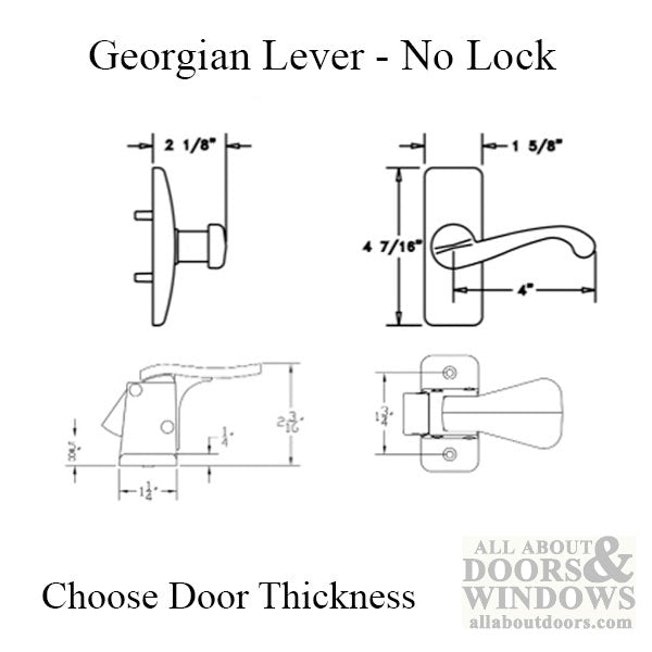 Georgian Lever and Storm Door Handle, Black, Mulitple Door Thickness - Georgian Lever and Storm Door Handle, Black, Mulitple Door Thickness