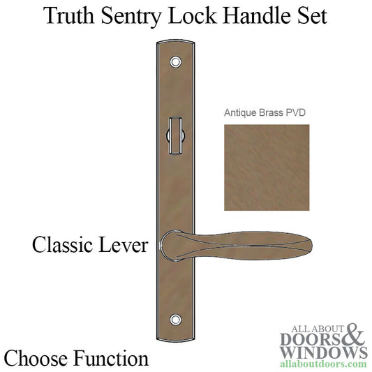 Truth Sentry Lock Handle Set, Classic, Decorative finishes over Brass, Antique Brass