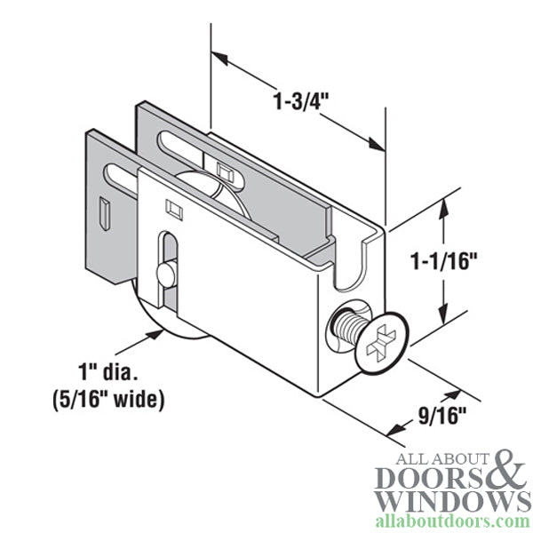 Roller Assembly for Sliding Patio Door with Adjustable Steel U Tab Housing 1.25 Inch Steel Ball Bearing Wheel Diameter - Roller Assembly for Sliding Patio Door with Adjustable Steel U Tab Housing 1.25 Inch Steel Ball Bearing Wheel Diameter