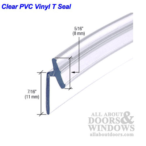PVC Vinyl T Seal, Frameless Hinged Shower Door - Clear - PVC Vinyl T Seal, Frameless Hinged Shower Door - Clear