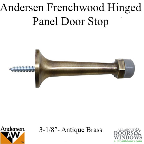 3-1/8 Door Stop, Andersen Frenchwood Hinged  - Antique Brass - 3-1/8 Door Stop, Andersen Frenchwood Hinged  - Antique Brass