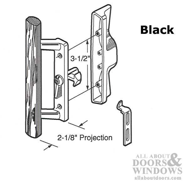 Sliding Patio Door Handle Set With Thumbturn Black Metal With Wood Finish - Sliding Patio Door Handle Set With Thumbturn Black Metal With Wood Finish