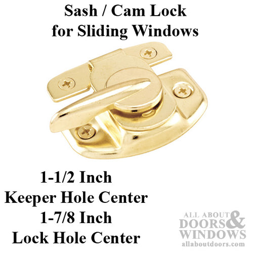 Sash / Cam Lock - Wood Sash Hardware, Stamped Steel - Polished Brass - Sash / Cam Lock - Wood Sash Hardware, Stamped Steel - Polished Brass