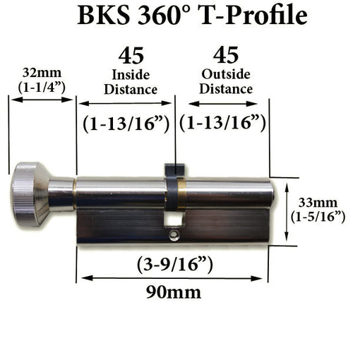 45 /45 G-U/Ferco BKS 360° Euro Profile Cylinder Lock, T profile - Silver - 45 /45 G-U/Ferco BKS 360° Euro Profile Cylinder Lock, T profile - Silver