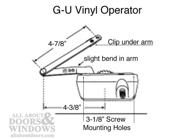 G-U Casement Operator, Plastic / Vinyl, LH - Discontinued - See Notes - G-U Casement Operator, Plastic / Vinyl, LH - Discontinued - See Notes