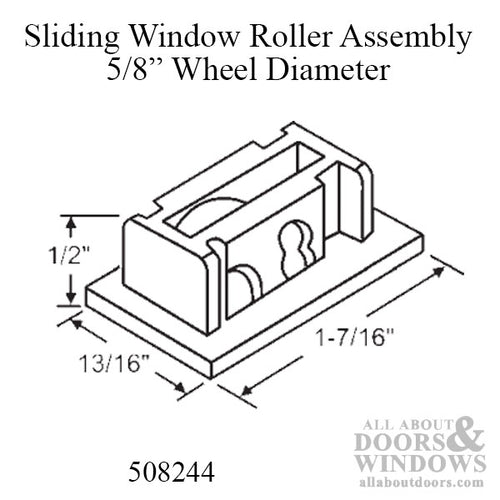 Sliding Window Roller Assembly, 5/8 inch Wheel Diameter, Nylon / Steel - Sliding Window Roller Assembly, 5/8 inch Wheel Diameter, Nylon / Steel