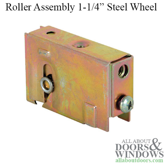 Sliding Door Roller Assembly with Adjustable Steel Plain Back Housing 1.25 Inch Steel Ball Bearing Wheel Diameter