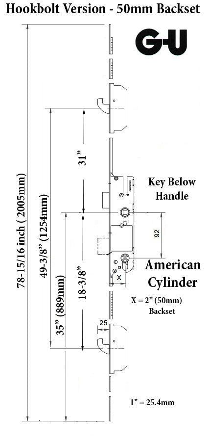 Rhino 50/92 Active 3-Point Hook Bolt , G-U / Ferco - Silver Ferguard - Rhino 50/92 Active 3-Point Hook Bolt , G-U / Ferco - Silver Ferguard