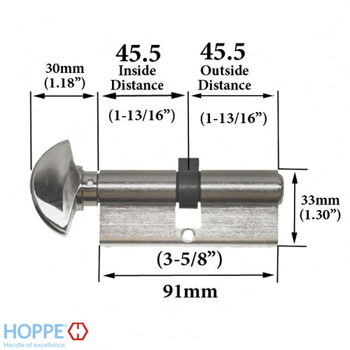 45.5/45.5 New Style HOPPE Non-Logo Active 90° Keyed Profile Cylinder Lock - 45.5/45.5 New Style HOPPE Non-Logo Active 90° Keyed Profile Cylinder Lock