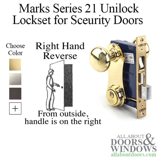 Marks Series 21 Unilock Entrance Lockset - 1" x 7-1/8" Lock Face - Right Hand Reverse -  Choose Color