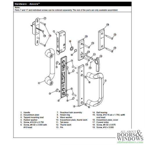 Andersen Frenchwood Gliding Door - Keyed Lock, Anvers - Left Hand - Satin Nickel - Andersen Frenchwood Gliding Door - Keyed Lock, Anvers - Left Hand - Satin Nickel