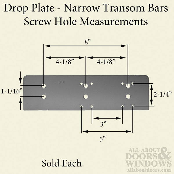 Drop Plate, Narrow Transom Bar for Heavy Duty Door Closer, Choose Color - Drop Plate, Narrow Transom Bar for Heavy Duty Door Closer, Choose Color