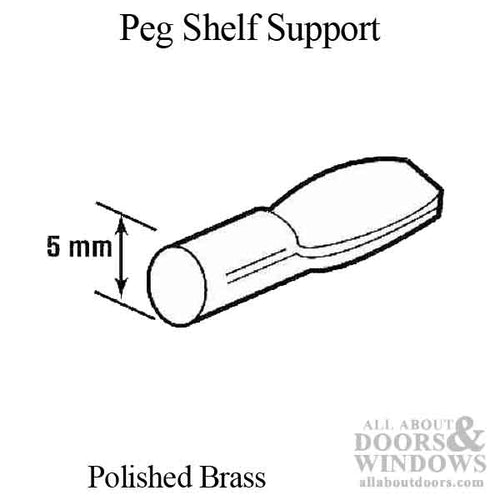 Peg Shelf Support, Spoon style, 3/16 (5mm ) - Brass - Peg Shelf Support, Spoon style, 3/16 (5mm ) - Brass