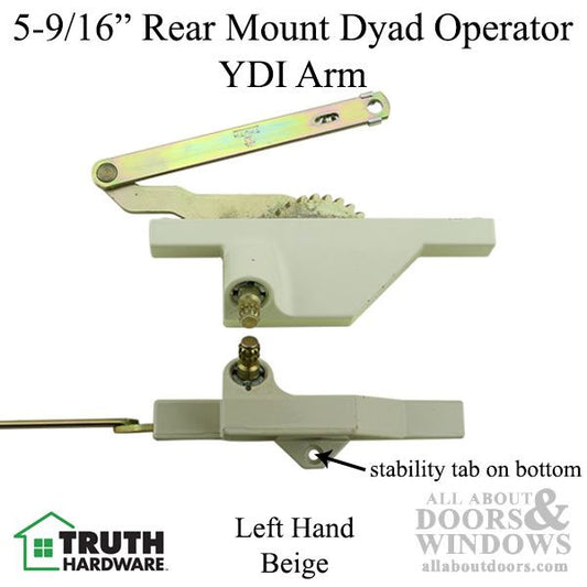 Rear Mount Dyad Casement Operator with Stability Tab, 5-9/16  YDI Arm, Left Hand - Beige