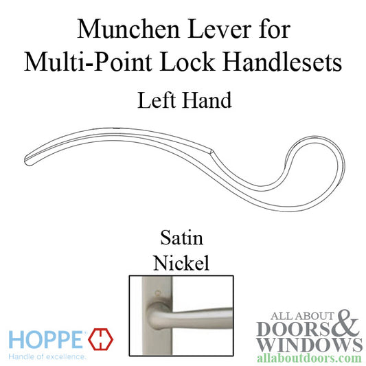 Munchen Lever Handle for Left Handed Multipoint Lock Handlesets - Satin Nickel