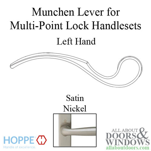 Munchen Lever Handle for Left Handed Multipoint Lock Handlesets - Satin Nickel - Munchen Lever Handle for Left Handed Multipoint Lock Handlesets - Satin Nickel