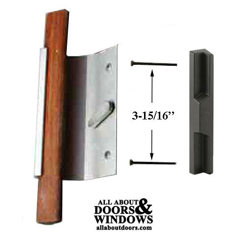 Jet Handle Set for Sliding Patio Doors 3-15/16" Screw Hole Spacing Aluminum with Wood Grip