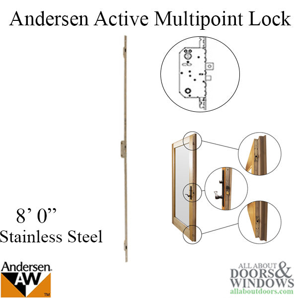 Andersen Multipoint Lock, FWH80 Active Door - Stainless Steel - Andersen Multipoint Lock, FWH80 Active Door - Stainless Steel