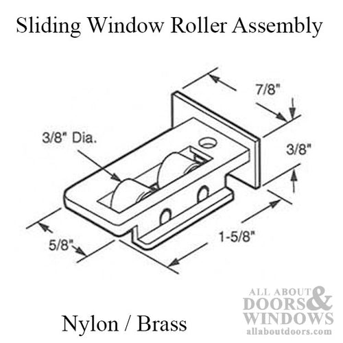 Roller Assembly (Flat) - Sliding Windows, Nylon / Brass - Roller Assembly (Flat) - Sliding Windows, Nylon / Brass