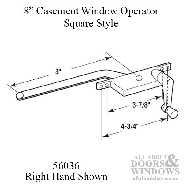 Casement Window Operator, 8'' arm, Right Hand, Square Body, Steel Casement - Bronze - Casement Window Operator, 8'' arm, Right Hand, Square Body, Steel Casement - Bronze