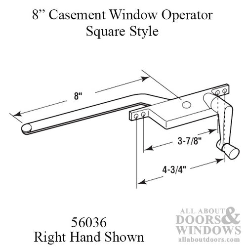 Casement Window Operator, 8'' arm, Right Hand, Square Body, Steel Casement - Bronze - Casement Window Operator, 8'' arm, Right Hand, Square Body, Steel Casement - Bronze