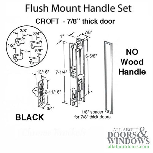 Handle Set For Sliding Patio Door Flush Mount Type with No Handle 6-5/8 Inch Screw Hole Center - Handle Set For Sliding Patio Door Flush Mount Type with No Handle 6-5/8 Inch Screw Hole Center