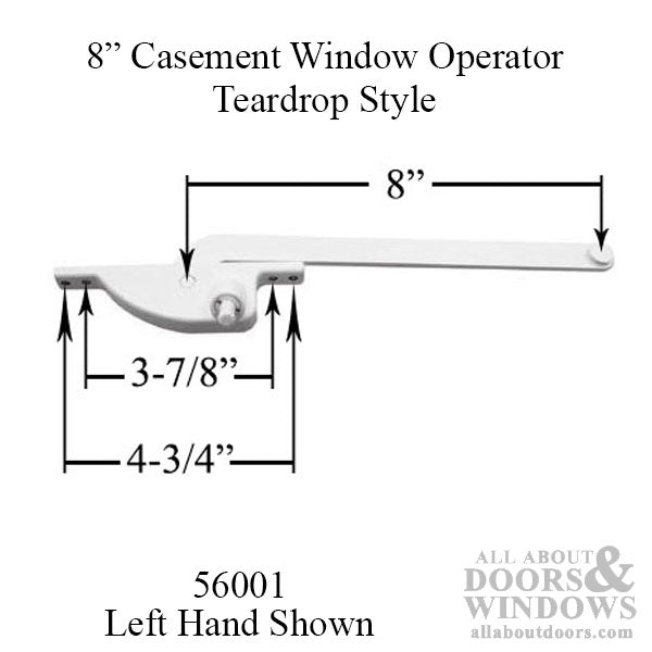 8 Inch Arm Steel Casement Operator, teardrop, White - Choose Handing - 8 Inch Arm Steel Casement Operator, teardrop, White - Choose Handing