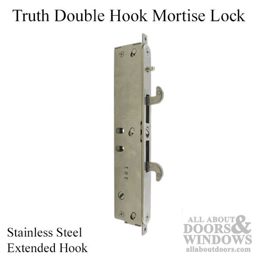 Truth 13317 Double Hook Mortise Lock, Short Face , Extended Hook - Stainless Steel