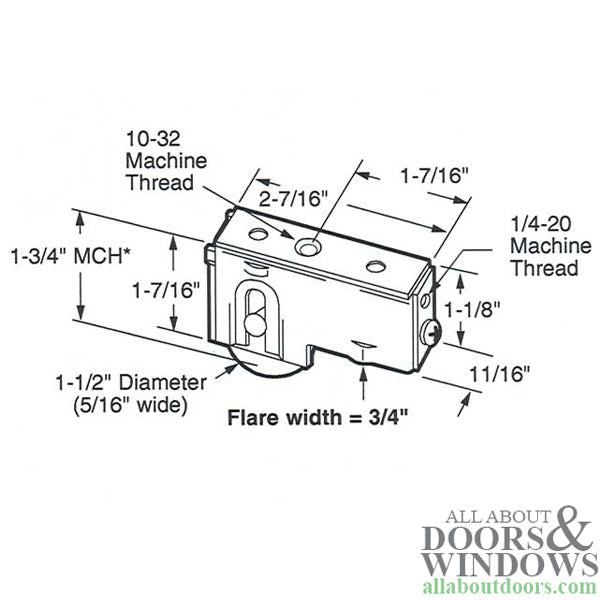 1-1/2  Steel  Wheel, Roller Assembly, 11/16 Housing - 1-1/2  Steel  Wheel, Roller Assembly, 11/16 Housing