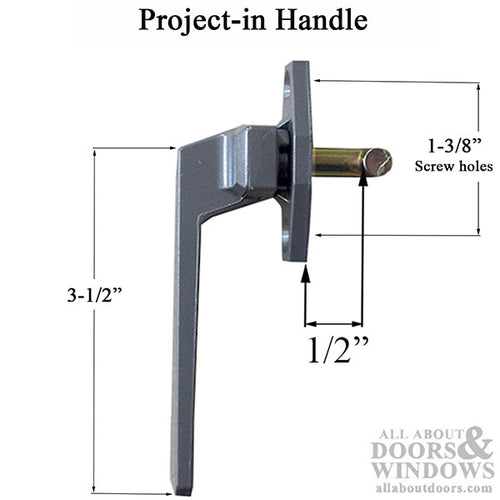 Project-In handle, 1-3/8 screw holes, Offset Base, 1/2” Hook Projection,  LH - Project-In handle, 1-3/8 screw holes, Offset Base, 1/2” Hook Projection,  LH