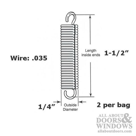 Extension Spring - 1/4 Inch Diameter x 1-1/2 Inches Long - .035 Wire