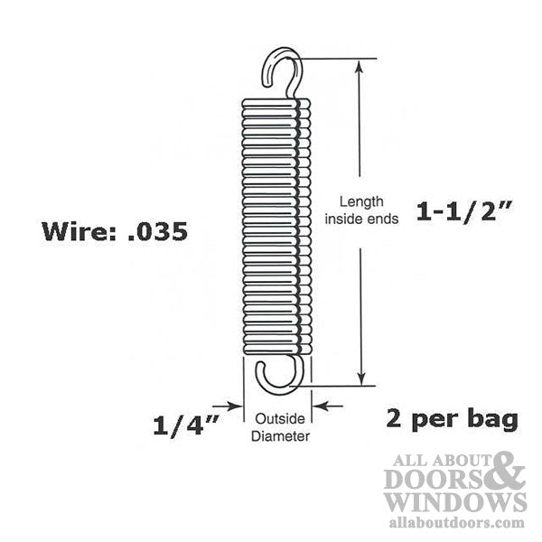Extension Spring - 1/4 Inch Diameter x 1-1/2 Inches Long - .035 Wire - Extension Spring - 1/4 Inch Diameter x 1-1/2 Inches Long - .035 Wire